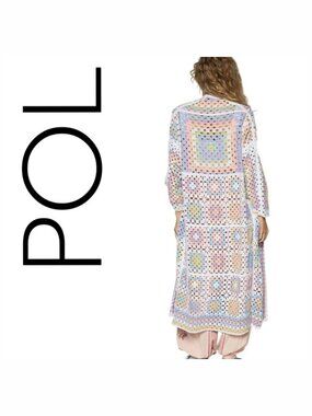POL Pastel Crochet Long Cardigan - Lavender, Baby Blue & Soft Yellow